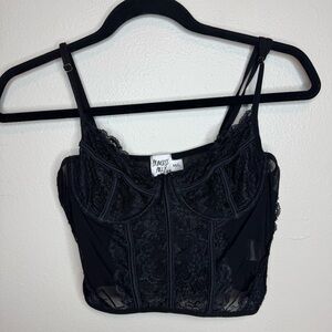Princess Polly Corset Lace Embroidered Cropped Tank Top in Black